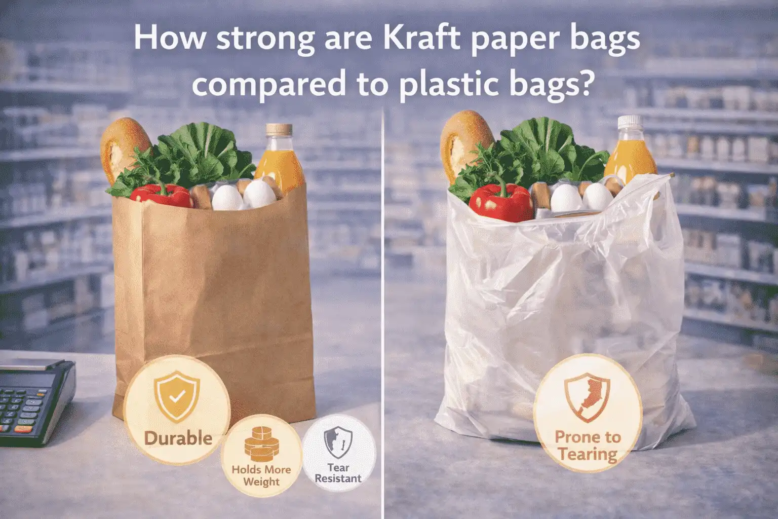 How strong are Kraft paper bags compared to plastic bags?